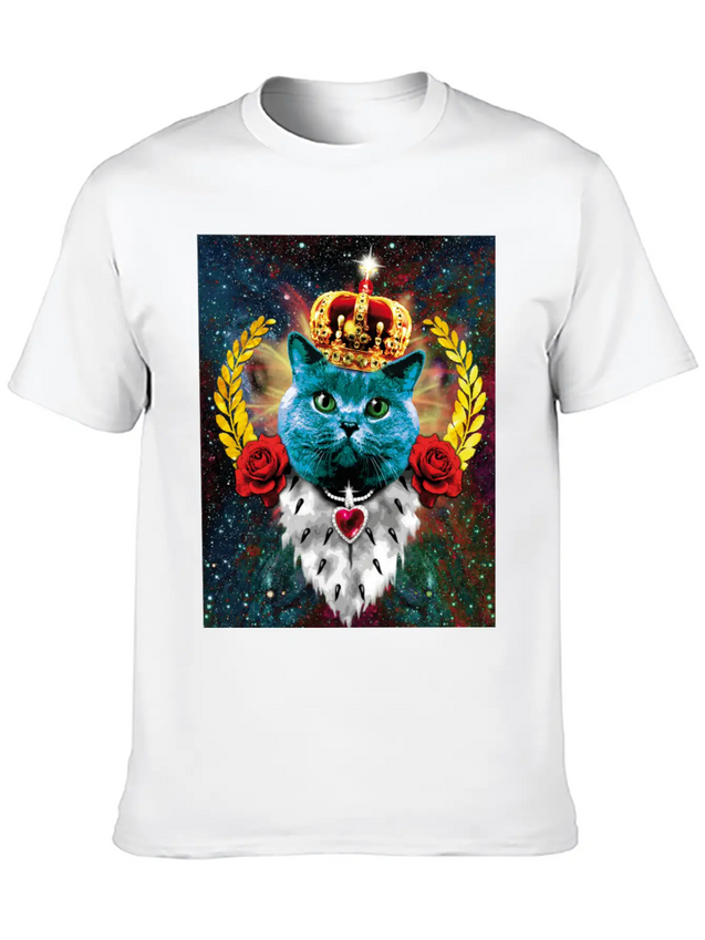 01 Blue Cat King Queen Crown Roses Love Heart Comfortable Minimalist Graphic Tee – Summer Style Essential