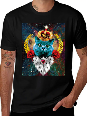 01 Blue Cat King Queen Crown Roses Love Heart Comfortable Minimalist Graphic Tee – Summer Style Essential