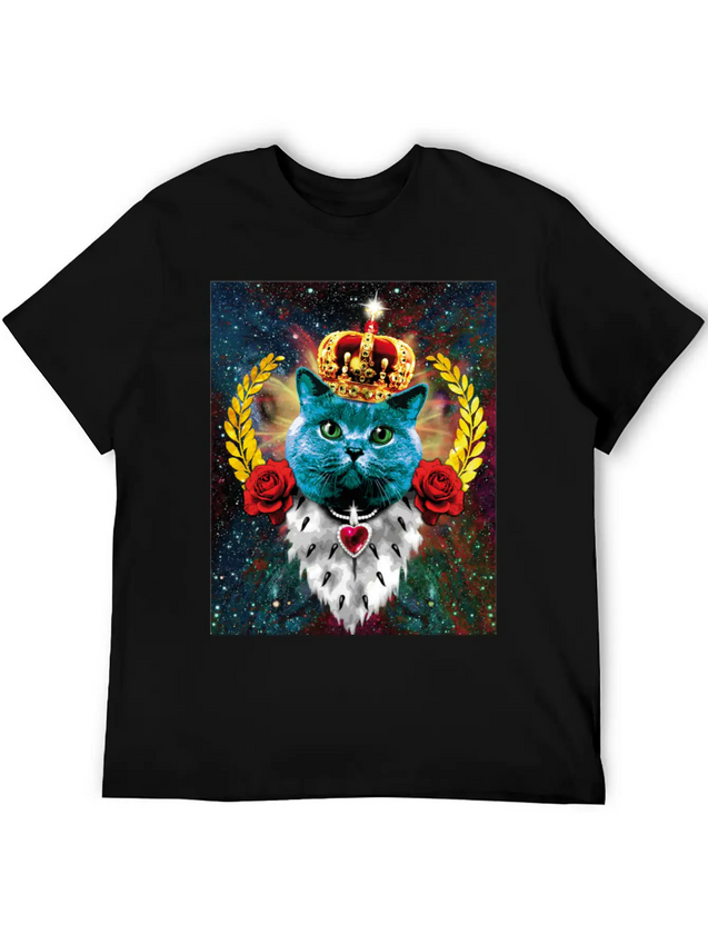 01 Blue Cat King Queen Crown Roses Love Heart Comfortable Minimalist Graphic Tee – Summer Style Essential