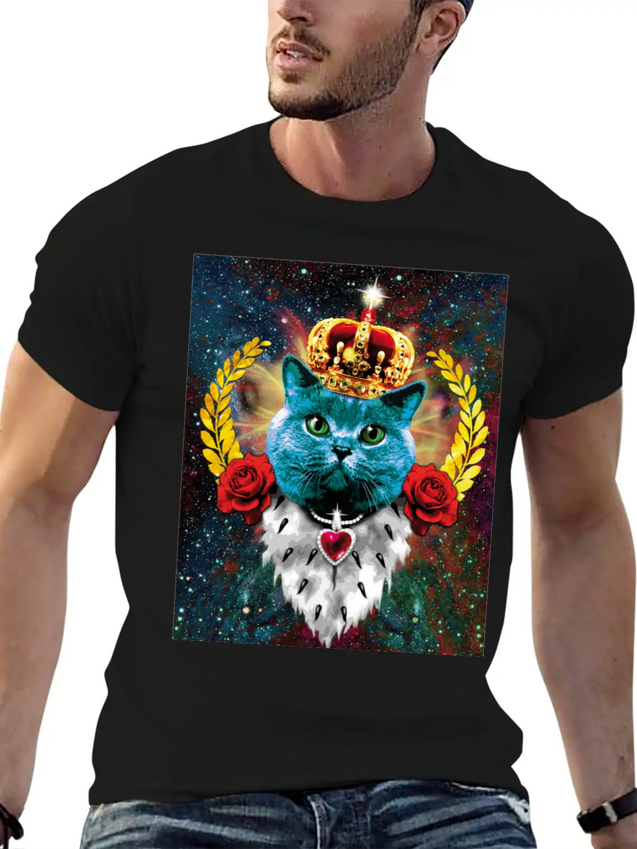 01 Blue Cat King Queen Crown Roses Love Heart Comfortable Minimalist Graphic Tee – Summer Style Essential