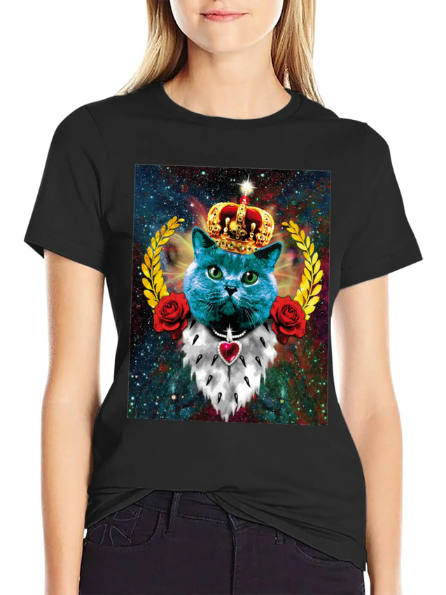 01 Blue Cat King Queen Crown Roses Love Heart Comfortable Minimalist Graphic Tee – Summer Style Essential