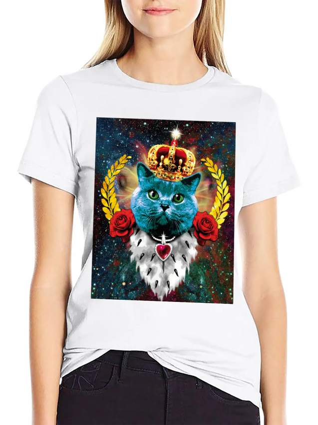 01 Blue Cat King Queen Crown Roses Love Heart Comfortable Minimalist Graphic Tee – Summer Style Essential