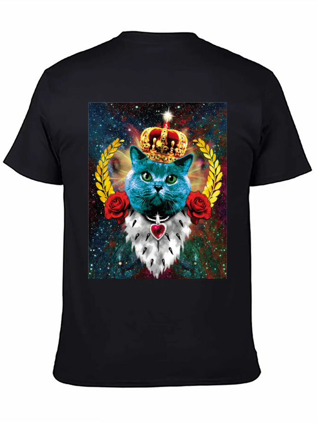 01 Blue Cat King Queen Crown Roses Love Heart Comfortable Minimalist Graphic Tee – Summer Style Essential