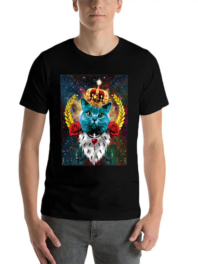 01 Blue Cat King Queen Crown Roses Love Heart Comfortable Minimalist Graphic Tee – Summer Style Essential