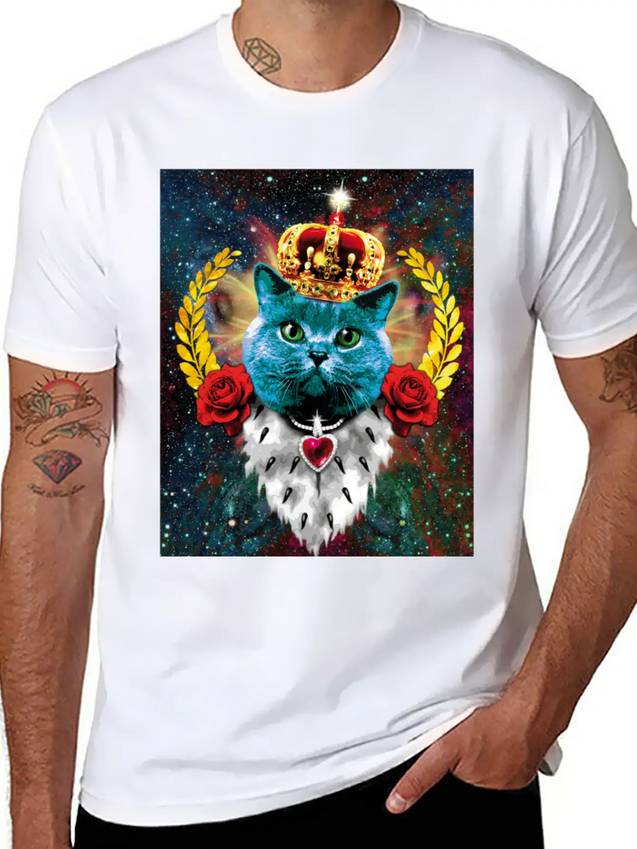 01 Blue Cat King Queen Crown Roses Love Heart Comfortable Minimalist Graphic Tee – Summer Style Essential