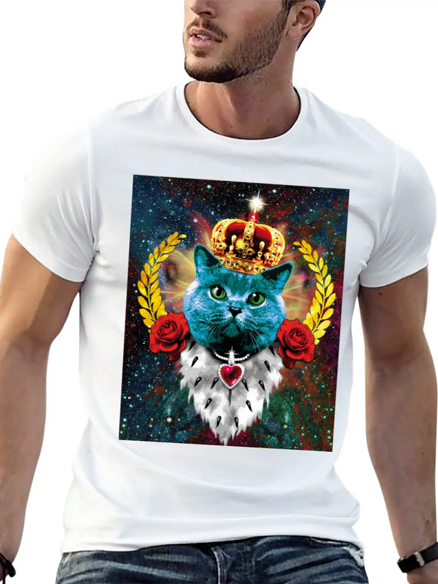 01 Blue Cat King Queen Crown Roses Love Heart Comfortable Minimalist Graphic Tee – Summer Style Essential
