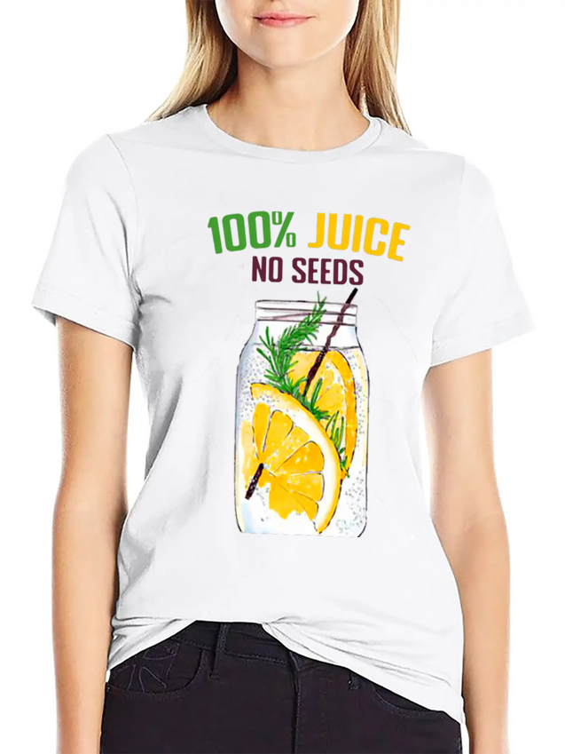 100 % All Juice No Seeds Design Funny Gift Simple Everyday Graphic Tee – Lightweight Summer Wear