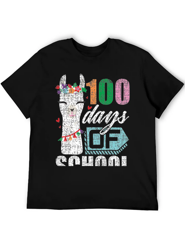 100Th Day Of School No Prob Llama Funny Grunge Breathable Soft Cotton T-Shirt – Timeless Casual Look