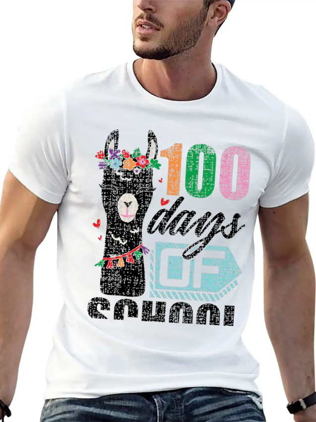 100Th Day Of School No Prob Llama Funny Grunge Breathable Soft Cotton T-Shirt – Timeless Casual Look