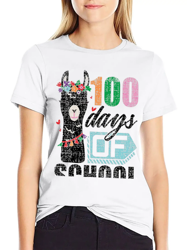 100Th Day Of School No Prob Llama Funny Grunge Breathable Soft Cotton T-Shirt – Timeless Casual Look