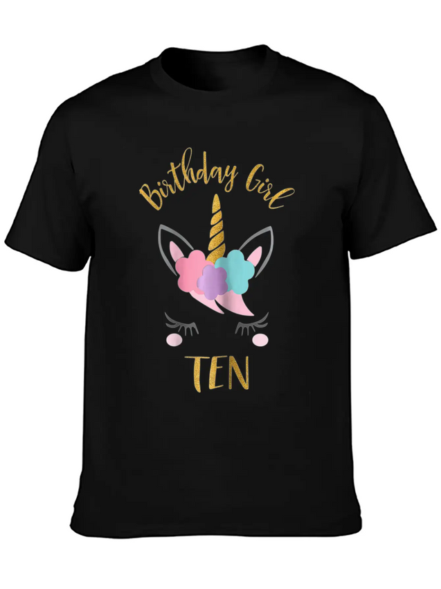 10th Birthday Unicorn Outfit 10th Birthday Girl Casual Graphic T-Shirt – Simple And Comfortable Daily Wear