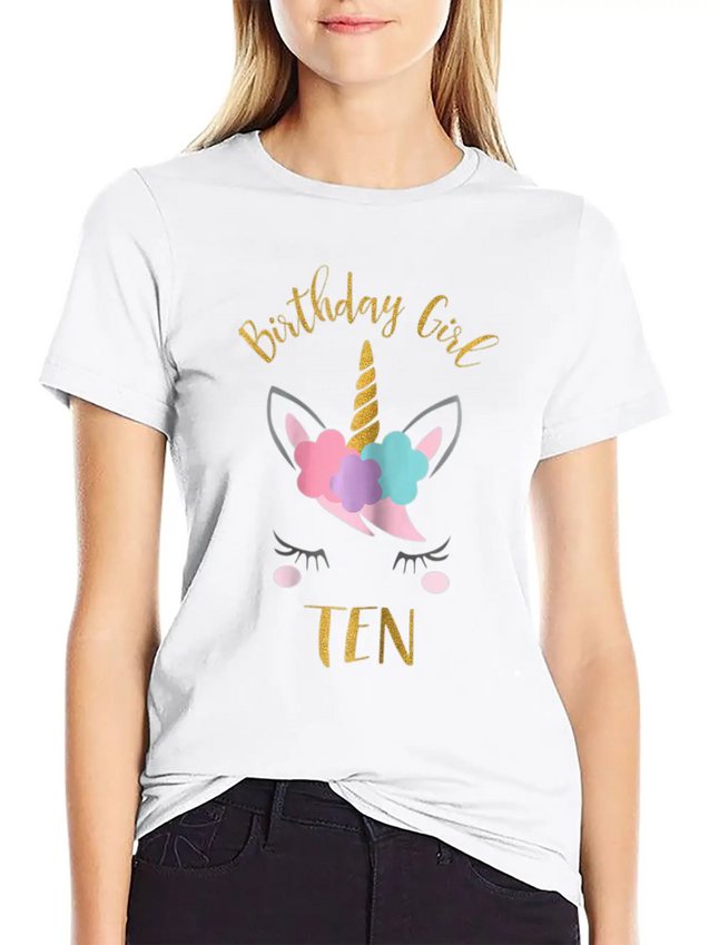 10th Birthday Unicorn Outfit 10th Birthday Girl Casual Graphic T-Shirt – Simple And Comfortable Daily Wear