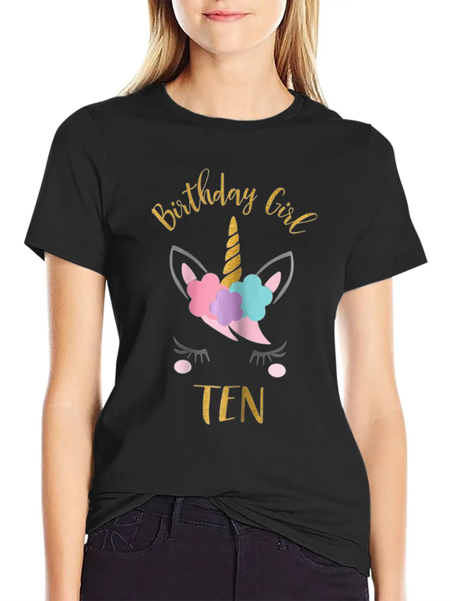 10th Birthday Unicorn Outfit 10th Birthday Girl Casual Graphic T-Shirt – Simple And Comfortable Daily Wear
