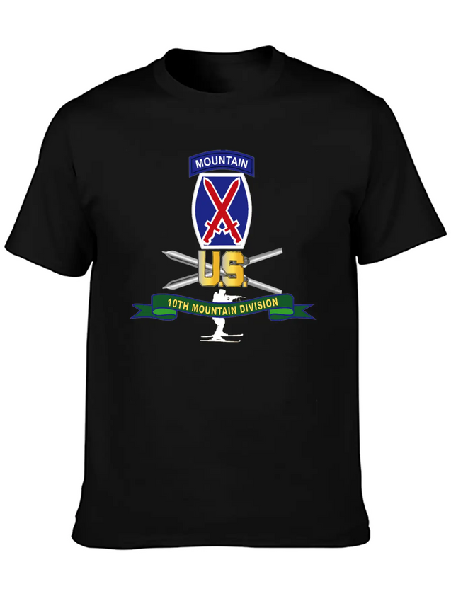 10th Mountain Division SSI W Ski Branch Ribbon Simple Everyday Graphic Tee – Lightweight Summer Wear