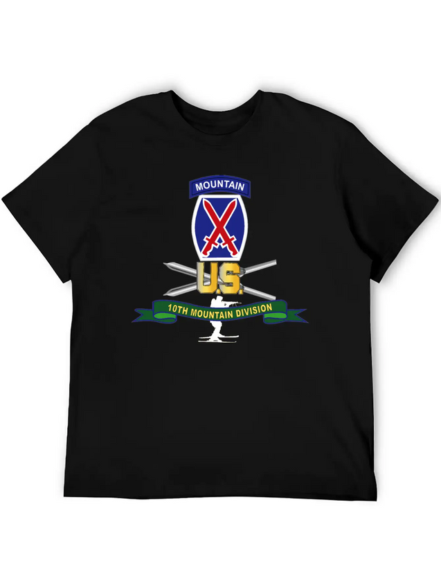 10th Mountain Division SSI W Ski Branch Ribbon Simple Everyday Graphic Tee – Lightweight Summer Wear