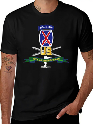 10th Mountain Division SSI W Ski Branch Ribbon Simple Everyday Graphic Tee – Lightweight Summer Wear
