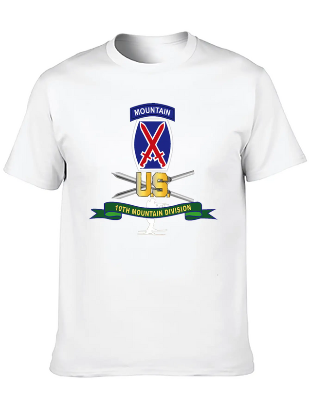 10th Mountain Division SSI W Ski Branch Ribbon Simple Everyday Graphic Tee – Lightweight Summer Wear