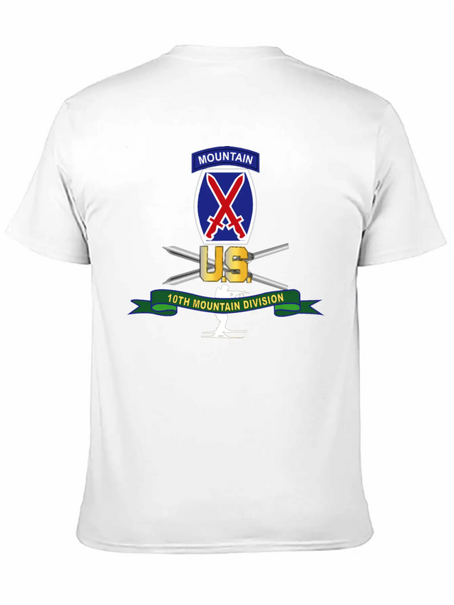 10th Mountain Division SSI W Ski Branch Ribbon Simple Everyday Graphic Tee – Lightweight Summer Wear