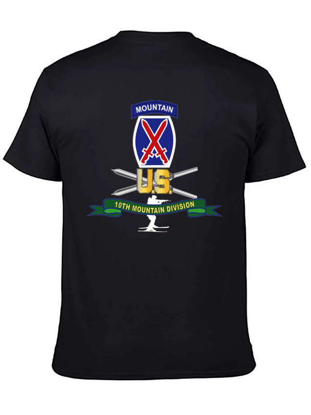 10th Mountain Division SSI W Ski Branch Ribbon Simple Everyday Graphic Tee – Lightweight Summer Wear