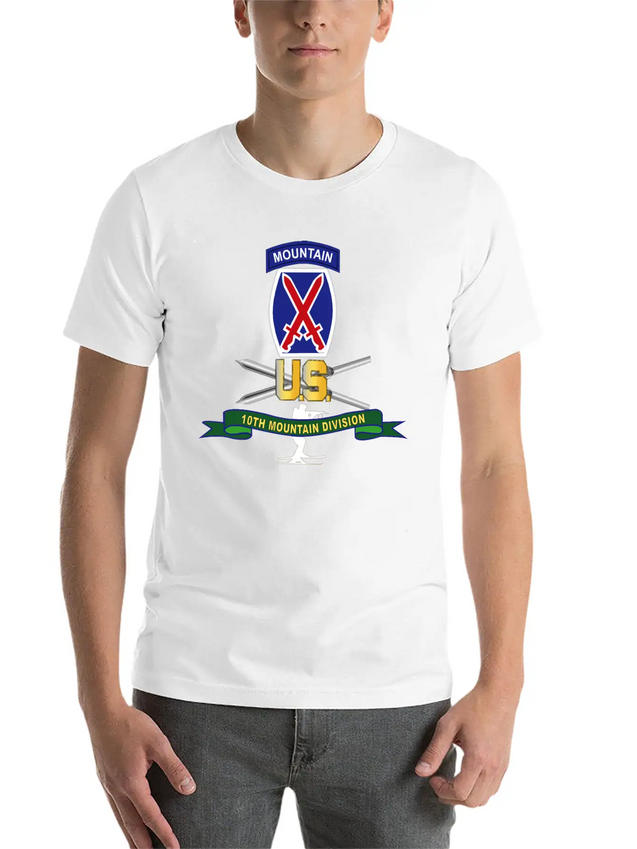 10th Mountain Division SSI W Ski Branch Ribbon Simple Everyday Graphic Tee – Lightweight Summer Wear