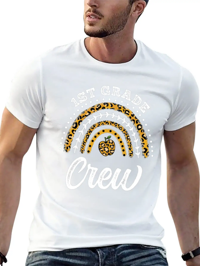 1st Grade Crew Leopard Rainbow Back To School Modern Fit Casual T-Shirt – Clean And Versatile Design