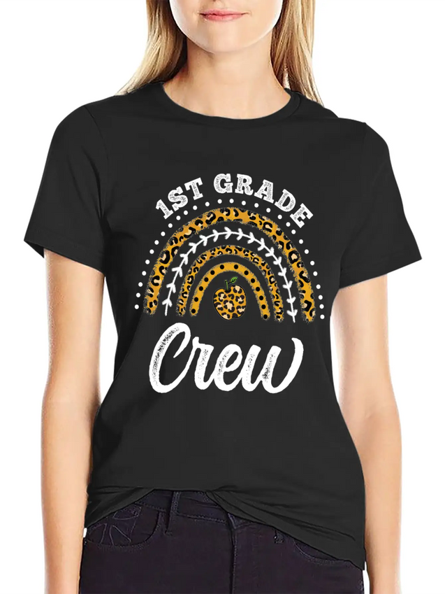1st Grade Crew Leopard Rainbow Back To School Modern Fit Casual T-Shirt – Clean And Versatile Design