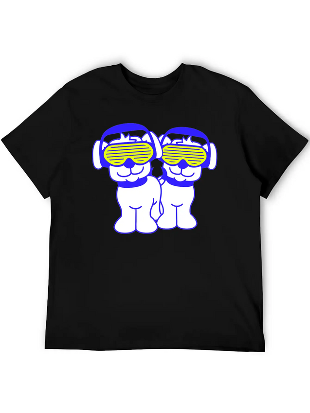 2 DJ Dog Team Pet Sunglasses Headphone Music Party Modern Fit Casual T-Shirt – Clean And Versatile Design
