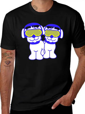 2 DJ Dog Team Pet Sunglasses Headphone Music Party Modern Fit Casual T-Shirt – Clean And Versatile Design
