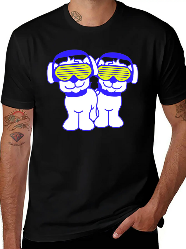 2 DJ Dog Team Pet Sunglasses Headphone Music Party Modern Fit Casual T-Shirt – Clean And Versatile Design