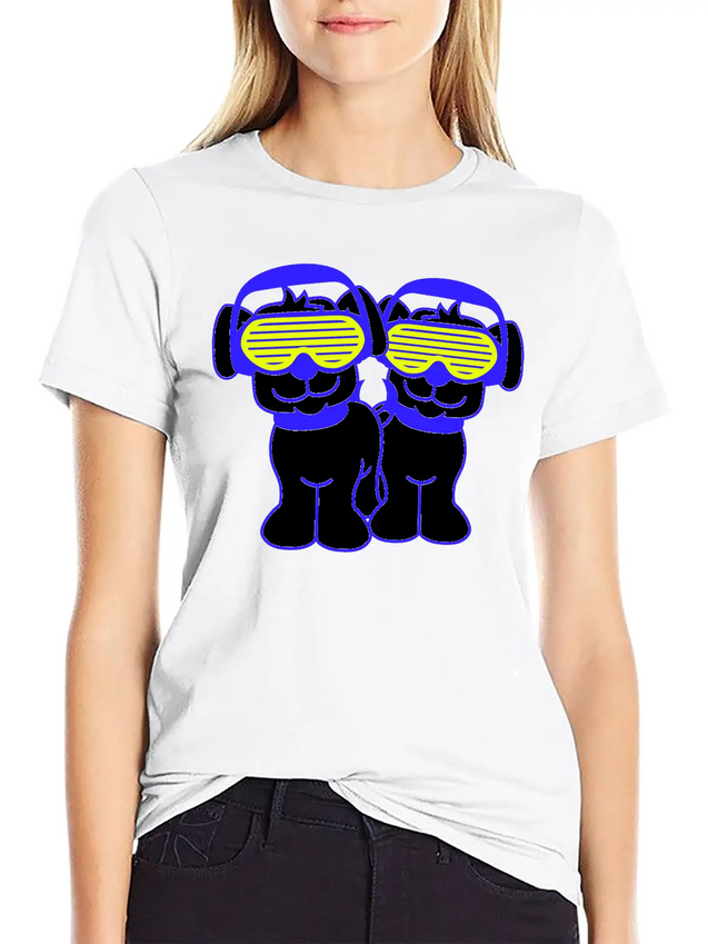 2 DJ Dog Team Pet Sunglasses Headphone Music Party Modern Fit Casual T-Shirt – Clean And Versatile Design