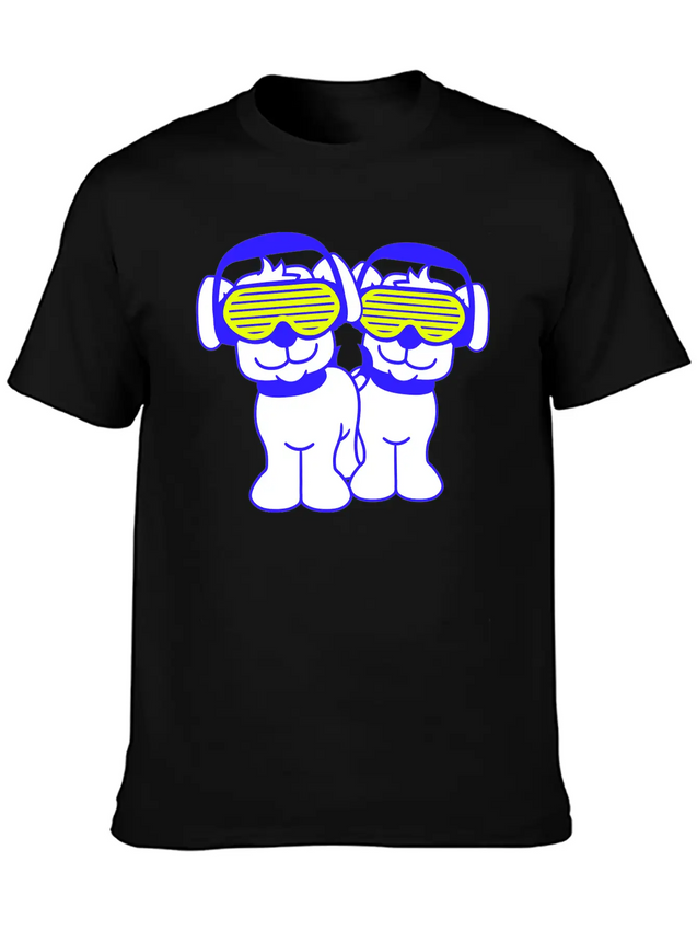 2 DJ Dog Team Pet Sunglasses Headphone Music Party Modern Fit Casual T-Shirt – Clean And Versatile Design