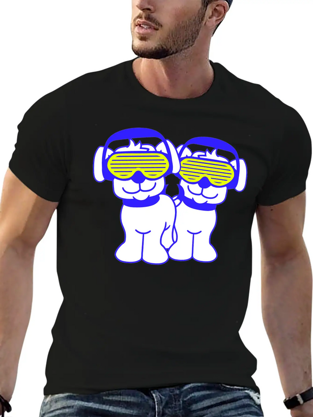 2 DJ Dog Team Pet Sunglasses Headphone Music Party Modern Fit Casual T-Shirt – Clean And Versatile Design