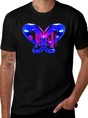 3D Blue Butterfly Simple Everyday Graphic Tee – Lightweight Summer Wear