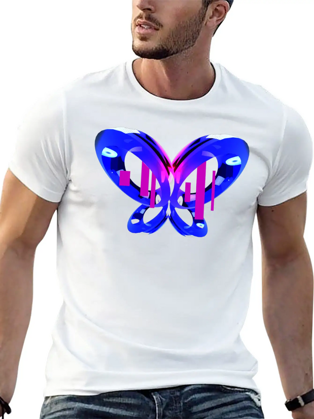 3D Blue Butterfly Simple Everyday Graphic Tee – Lightweight Summer Wear