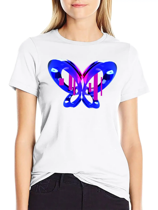 3D Blue Butterfly Simple Everyday Graphic Tee – Lightweight Summer Wear