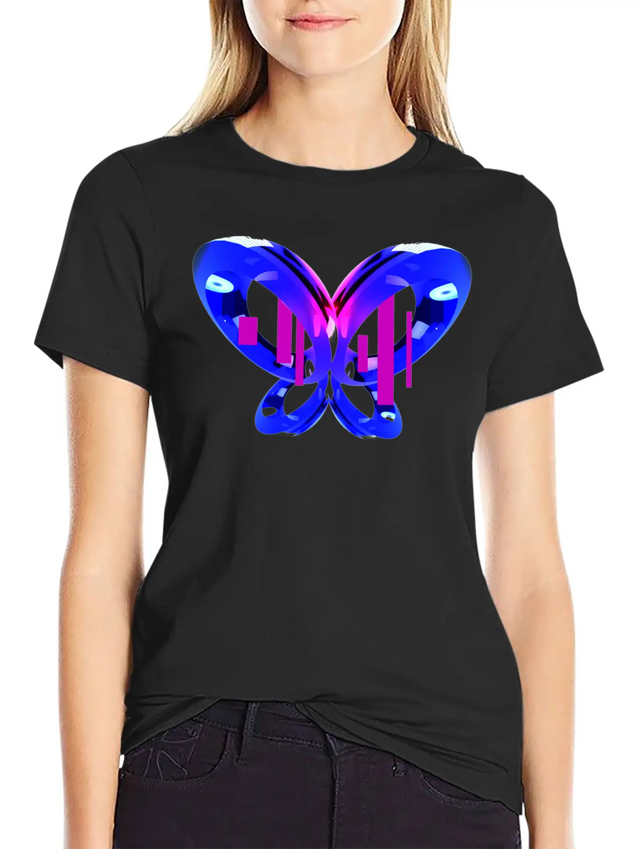 3D Blue Butterfly Simple Everyday Graphic Tee – Lightweight Summer Wear