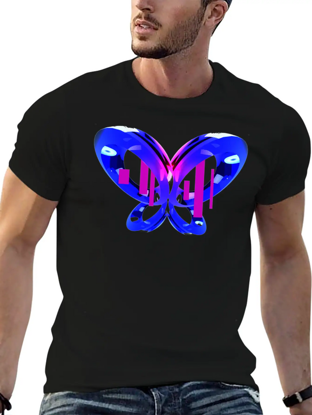 3D Blue Butterfly Simple Everyday Graphic Tee – Lightweight Summer Wear