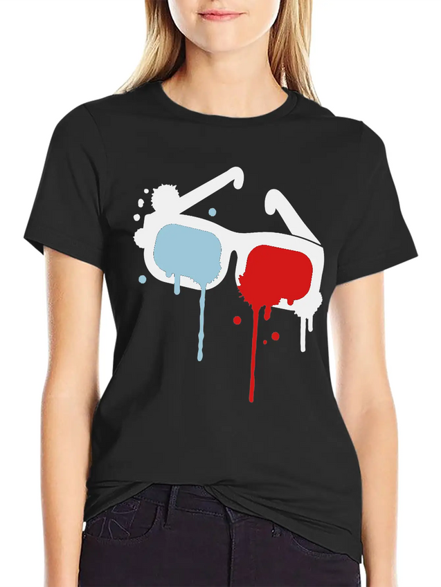3D Glasses Comfortable Minimalist Graphic Tee – Summer Style Essential