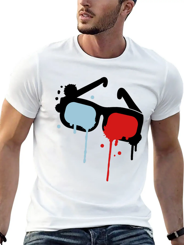 3D Glasses Comfortable Minimalist Graphic Tee – Summer Style Essential