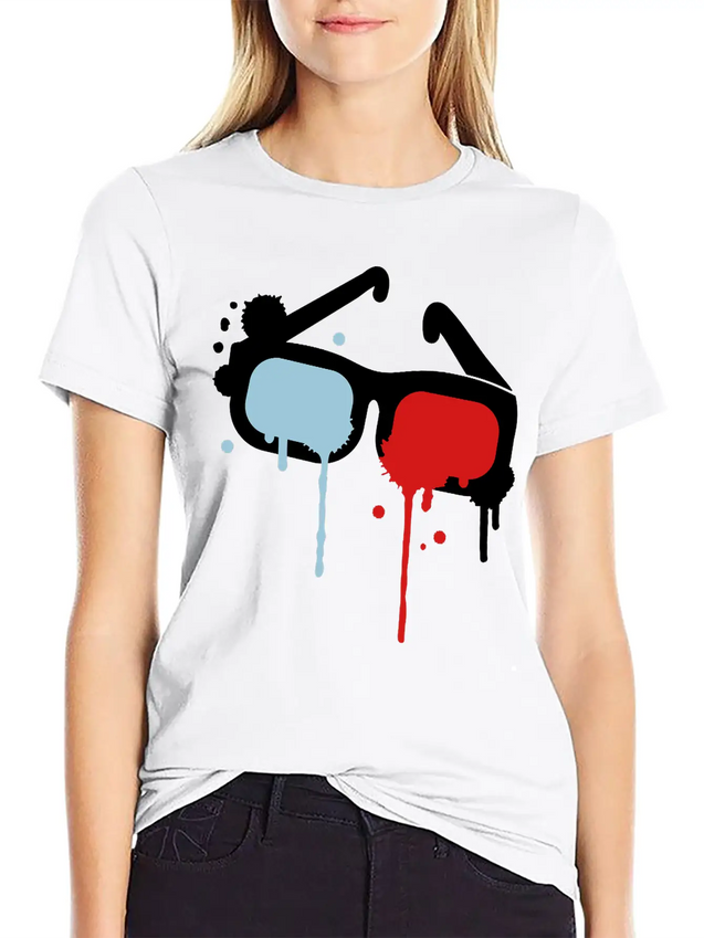 3D Glasses Comfortable Minimalist Graphic Tee – Summer Style Essential