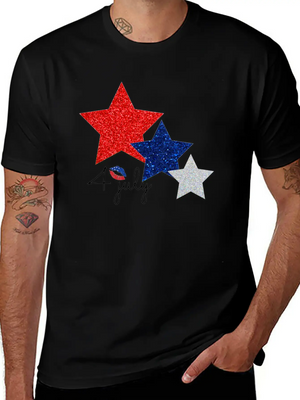 4 July Glitter Star Design Simple Everyday Graphic Tee – Lightweight Summer Wear