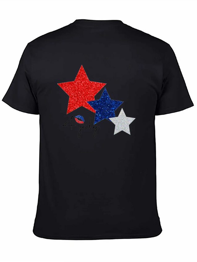 4 July Glitter Star Design Simple Everyday Graphic Tee – Lightweight Summer Wear