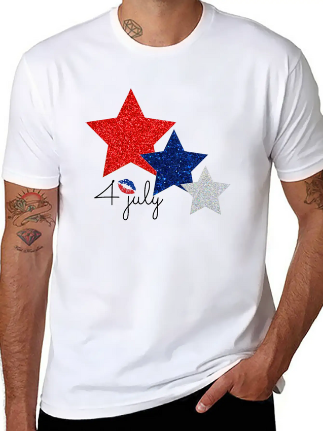 4 July Glitter Star Design Simple Everyday Graphic Tee – Lightweight Summer Wear