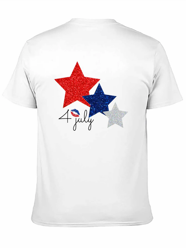 4 July Glitter Star Design Simple Everyday Graphic Tee – Lightweight Summer Wear