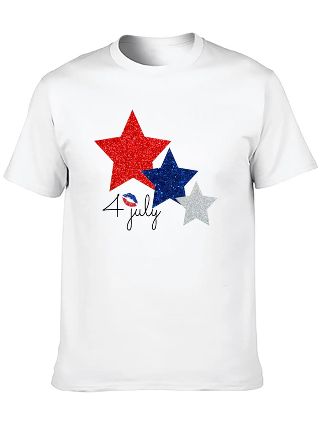 4 July Glitter Star Design Simple Everyday Graphic Tee – Lightweight Summer Wear