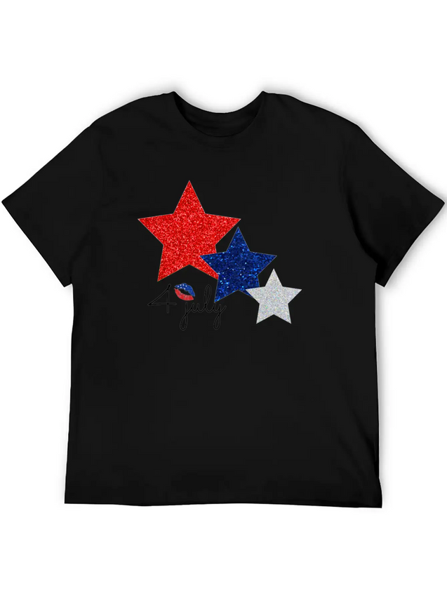 4 July Glitter Star Design Simple Everyday Graphic Tee – Lightweight Summer Wear