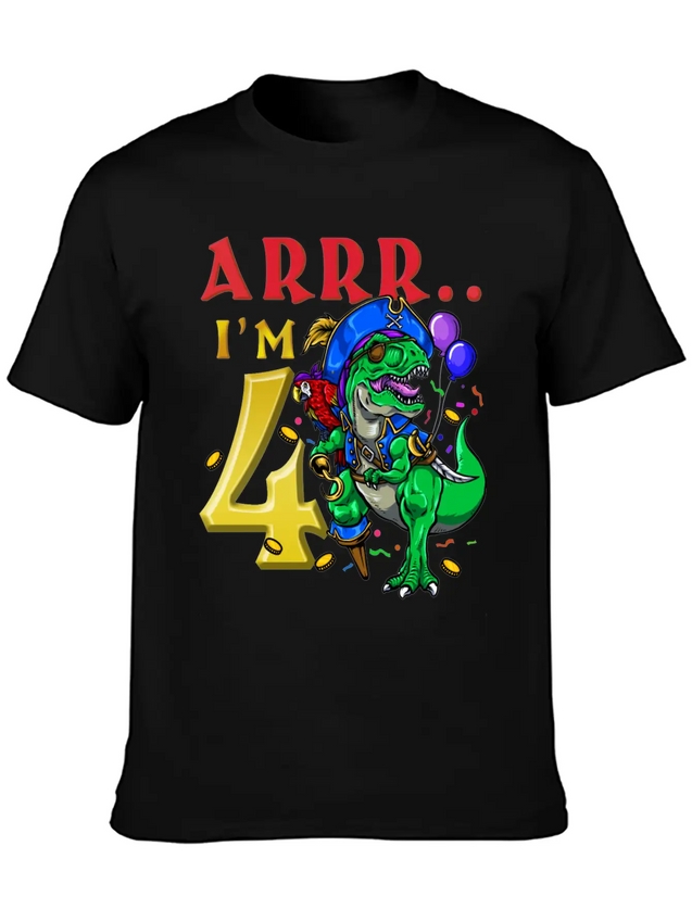 4th Birthday Dinosaur Pirate Unisex Casual T-Shirt – Clean Design For Daily Comfort