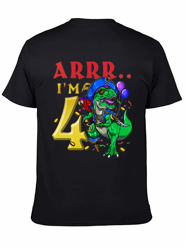 4th Birthday Dinosaur Pirate Unisex Casual T-Shirt – Clean Design For Daily Comfort