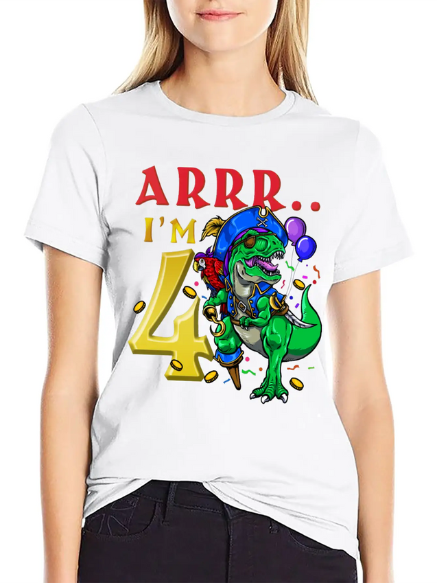 4th Birthday Dinosaur Pirate Unisex Casual T-Shirt – Clean Design For Daily Comfort
