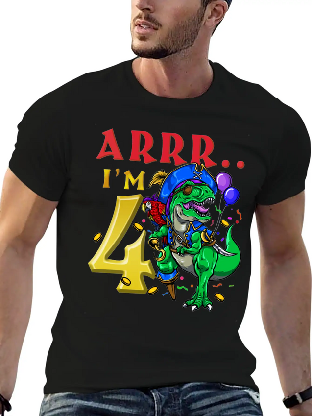 4th Birthday Dinosaur Pirate Unisex Casual T-Shirt – Clean Design For Daily Comfort